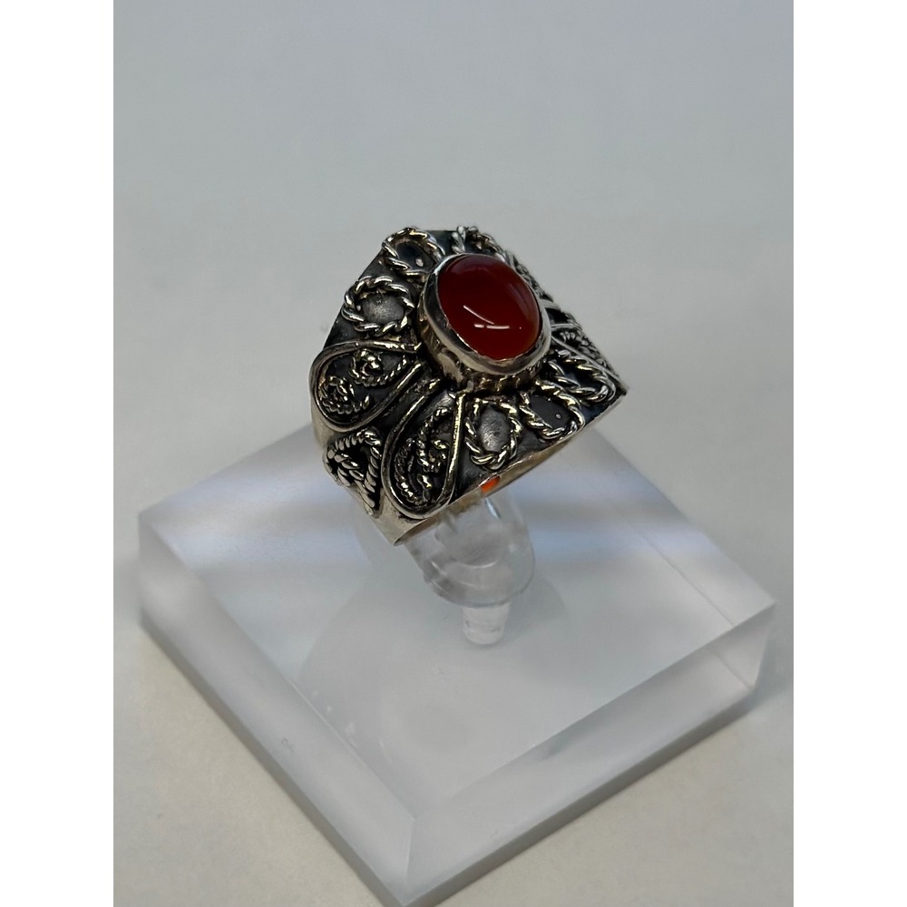 Carnelian‎ Thick Band Sterling Silver Ring Size 9